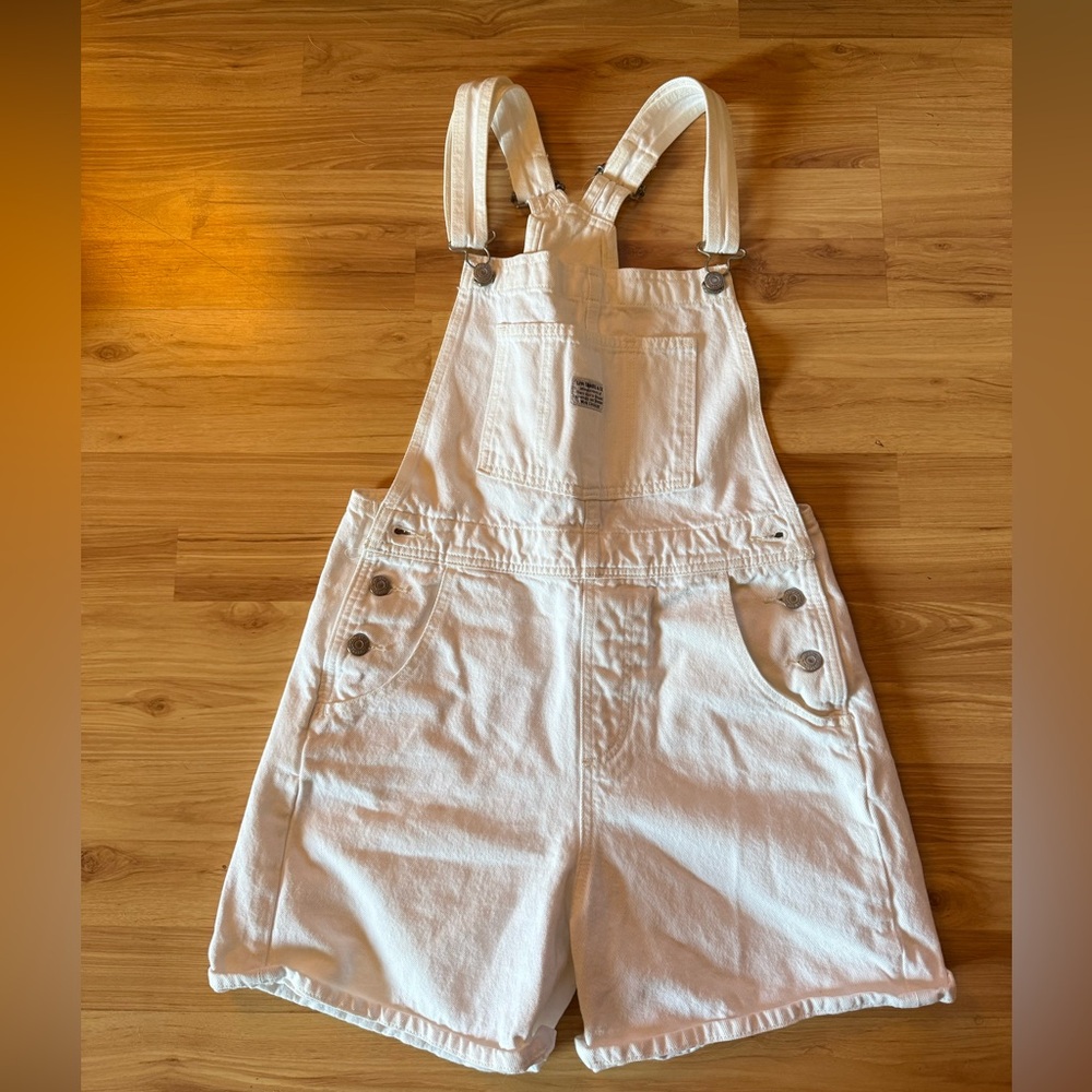 Levi's White Denim Short Overalls Small